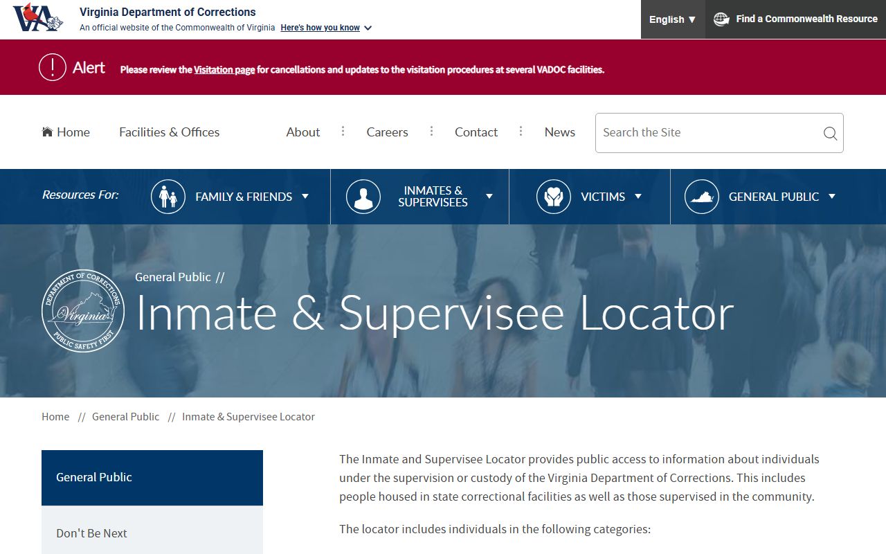 Dinwiddie County inmate population VADOC locator search fields